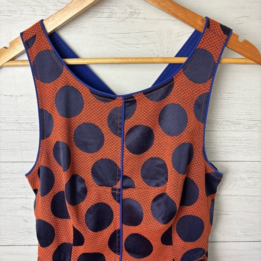 Anthropologie Maeve Rokin Rust Orange Royal Blue Cross Back Dress 10 - Lined - Picture 6 of 16